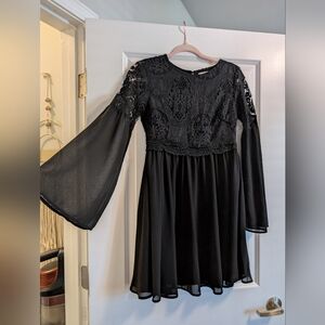 EUC-Altar'd State-Elegant Black Lace Dress with Bell Sleeves Size S